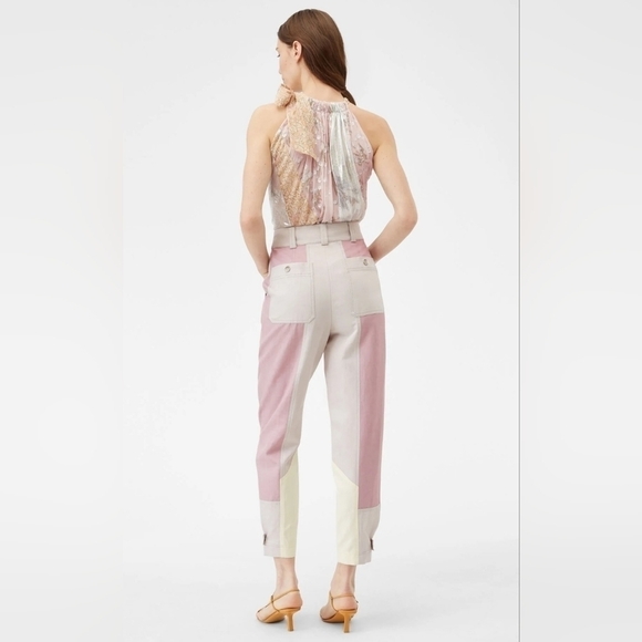 REBECCA TAYLOR COLOR BLOCK TWILL PANT TAPERED LEGS IN MULTI COMBO SIZE 0 - Picture 5 of 16